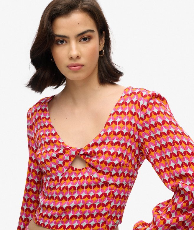Långärmad vävd crop top Långärmad vävd crop top