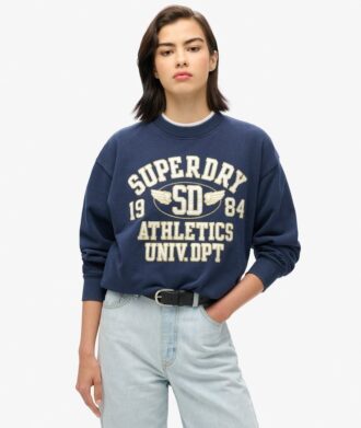 Löst sittande sweatshirt med college-tryck Löst sittande sweatshirt med college-tryck