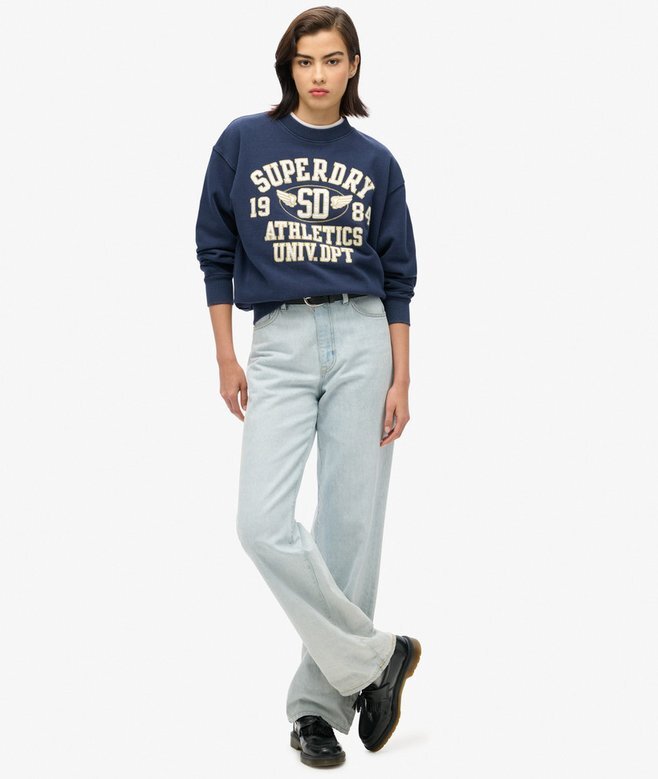 Löst sittande sweatshirt med college-tryck Löst sittande sweatshirt med college-tryck
