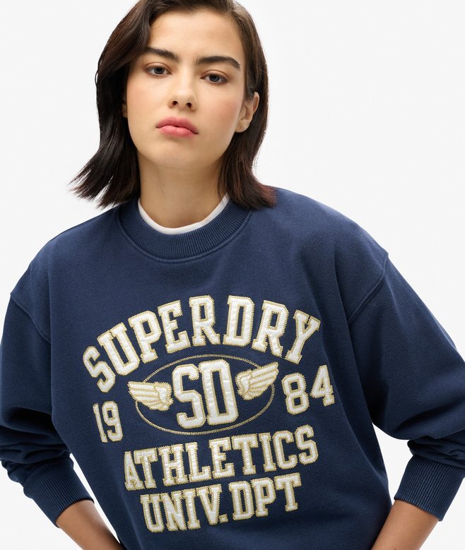 Löst sittande sweatshirt med college-tryck Löst sittande sweatshirt med college-tryck