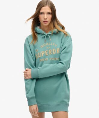 Luxe Metallic Logo Hooded Klänning