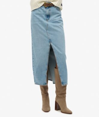 Maxikjol i denim med slits