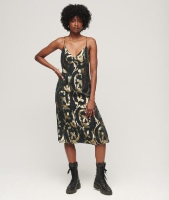 Metallisk midilång slipklänning