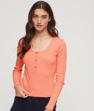 Ribbad långärmad Henley-tröja Ribbad långärmad Henley-tröja