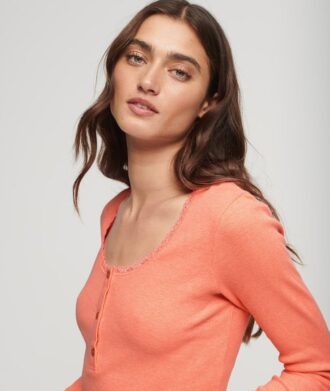 Ribbad långärmad Henley-tröja Ribbad långärmad Henley-tröja
