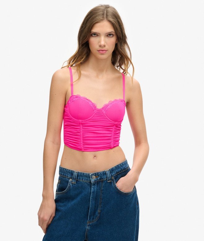 Rynkad kort korsett-top i mesh Rynkad kort korsett-top i mesh