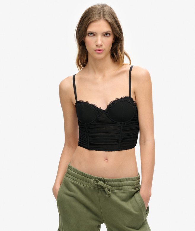 Rynkad kort korsett-top i mesh Rynkad kort korsett-top i mesh