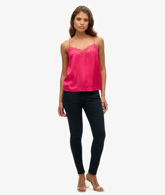 Satin-cami-top med spetskant Satin-cami-top med spetskant
