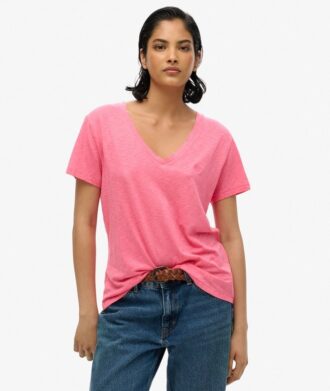 Slub-broderad T-shirt med V-ringning