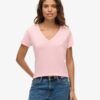 Slub-broderad T-shirt med V-ringning