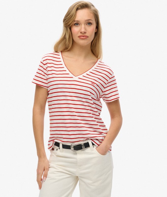Slub-broderad T-shirt med V-ringning Slub-broderad T-shirt med V-ringning