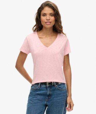 Slub-broderad T-shirt med V-ringning