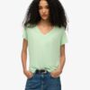 Slub-broderad T-shirt med V-ringning