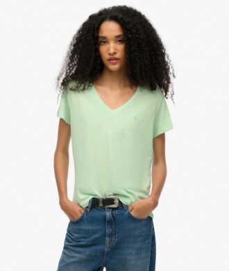 Slub-broderad T-shirt med V-ringning