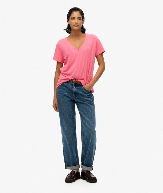 Slub-broderad T-shirt med V-ringning Slub-broderad T-shirt med V-ringning