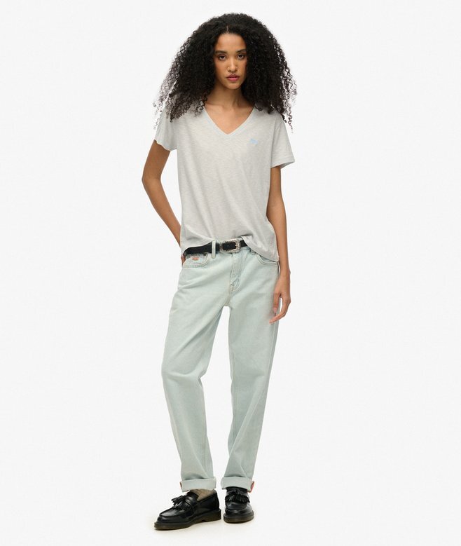 Slub-broderad T-shirt med V-ringning Slub-broderad T-shirt med V-ringning