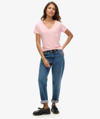 Slub-broderad T-shirt med V-ringning