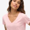 Slub-broderad T-shirt med V-ringning