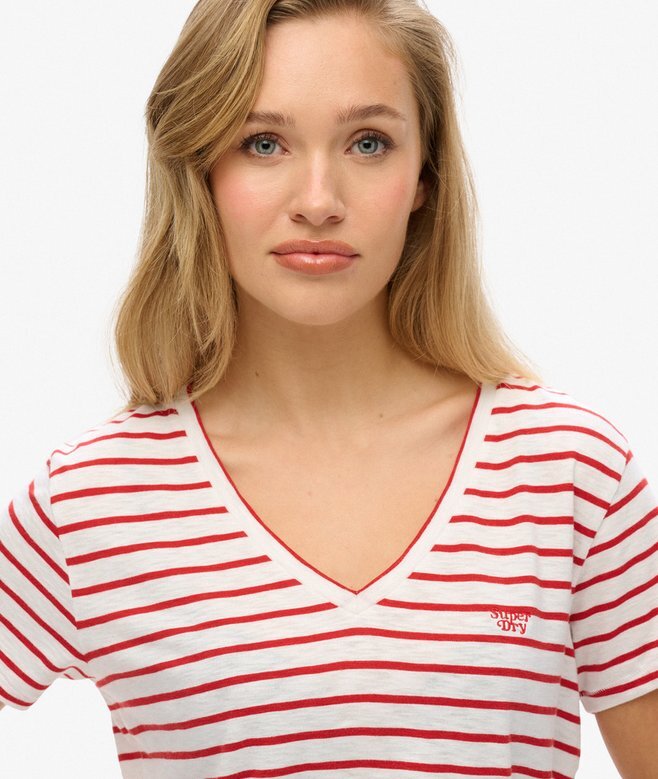 Slub-broderad T-shirt med V-ringning Slub-broderad T-shirt med V-ringning