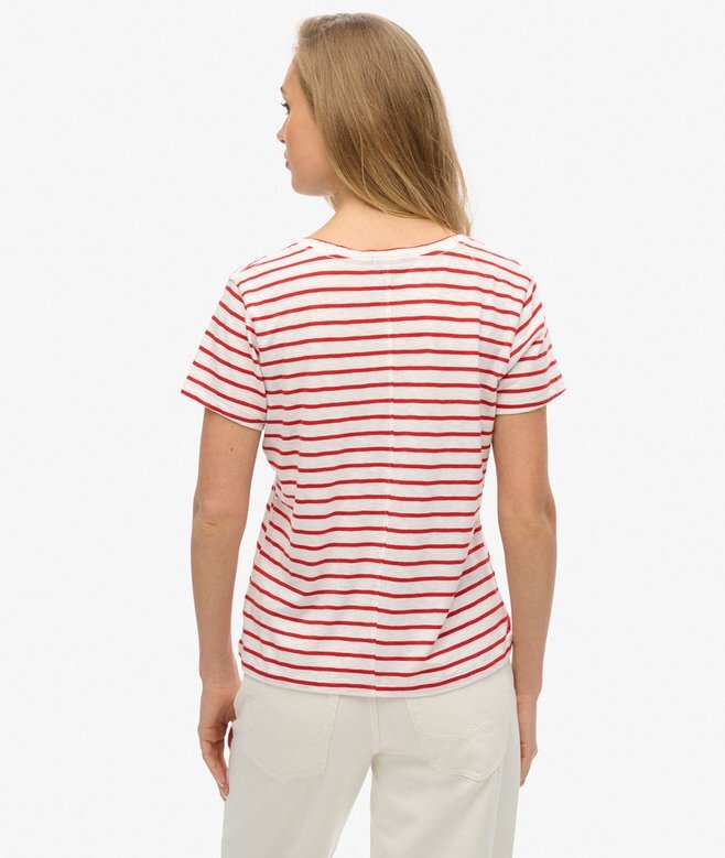 Slub-broderad T-shirt med V-ringning Slub-broderad T-shirt med V-ringning
