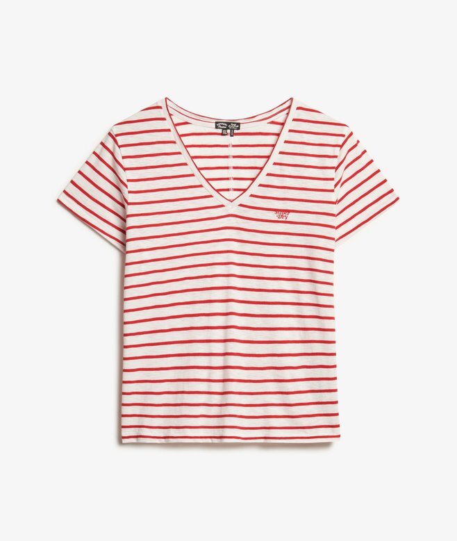 Slub-broderad T-shirt med V-ringning Slub-broderad T-shirt med V-ringning