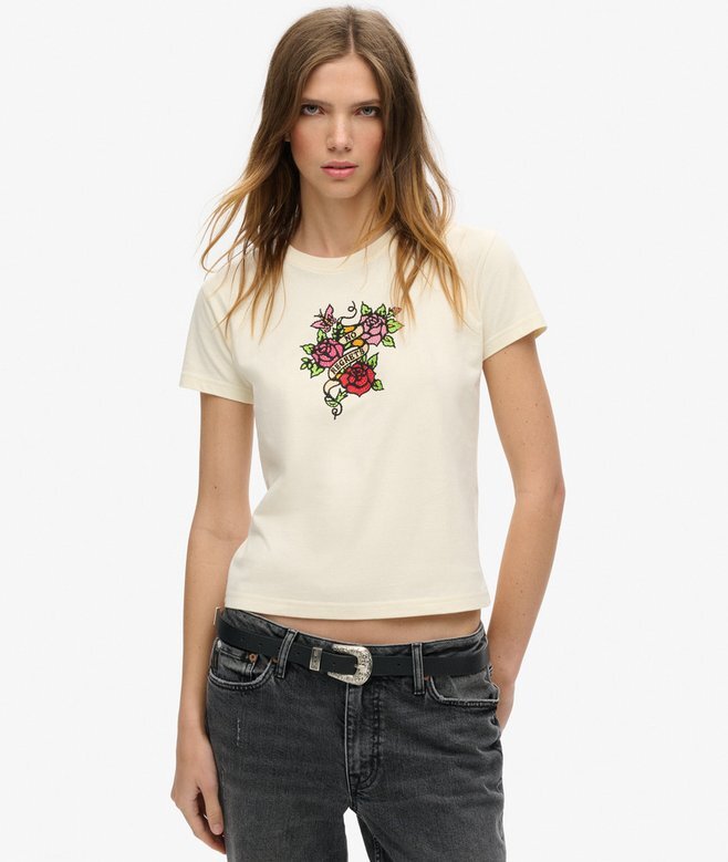 Small Tattoo Rhinestone Fitted T-shirt Small Tattoo Rhinestone Fitted T-shirt