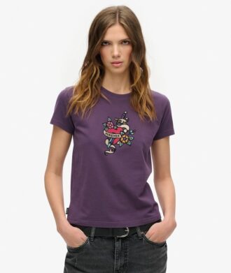 Small Tattoo Rhinestone Fitted T-shirt