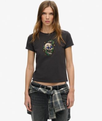 Small Tattoo Rhinestone Fitted T-shirt
