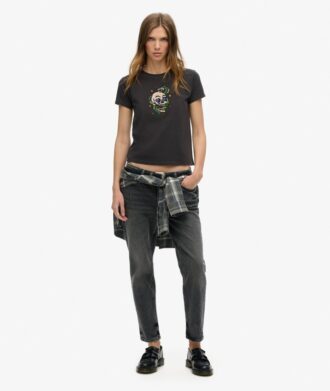 Small Tattoo Rhinestone Fitted T-shirt