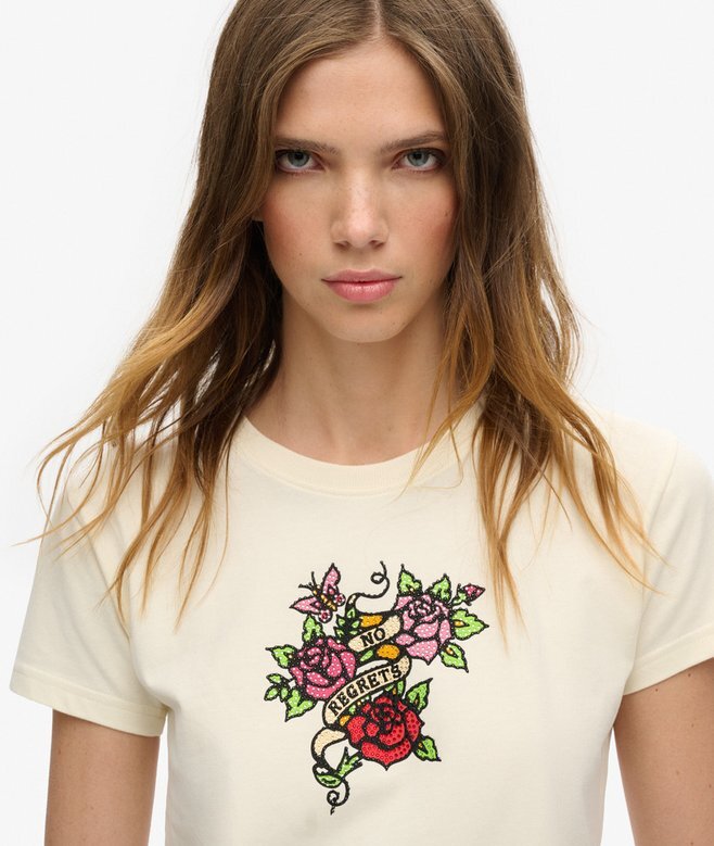 Small Tattoo Rhinestone Fitted T-shirt Small Tattoo Rhinestone Fitted T-shirt