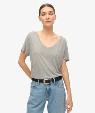 Studios Slub-broderad T-shirt med V-ringning