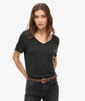 Studios Slub-broderad T-shirt med V-ringning