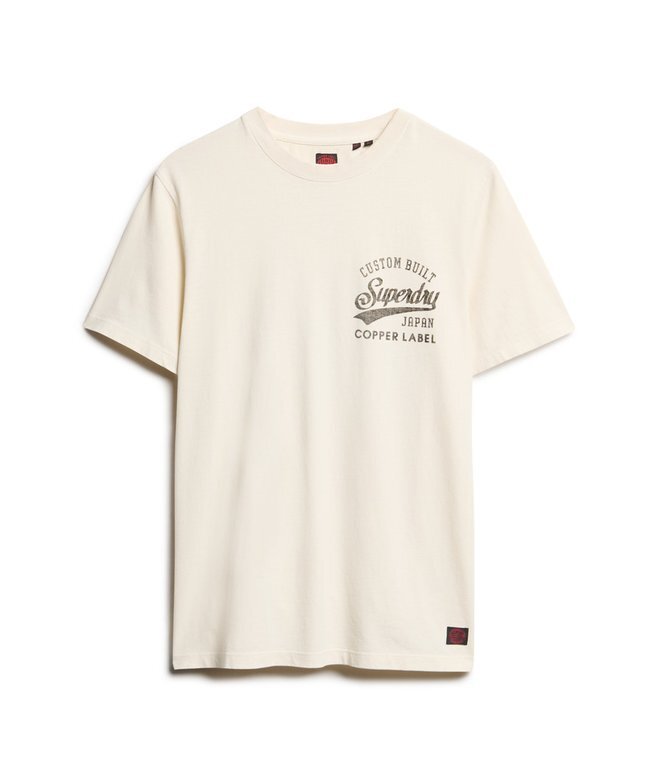 T-shirt med grafiskt tryck på bröstet och kopparetikett T-shirt med grafiskt tryck på bröstet och kopparetikett