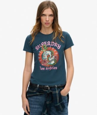 Tattoo Rhinestone Fitted T-shirt Tattoo Rhinestone Fitted T-shirt