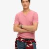 V-ringad slub-Shorts-T-shirt med korta ärmar