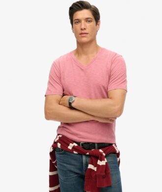 V-ringad slub-Shorts-T-shirt med korta ärmar