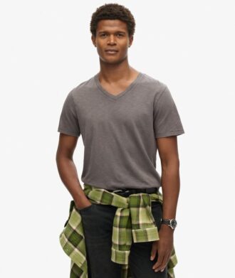 V-ringad slub-Shorts-T-shirt med korta ärmar