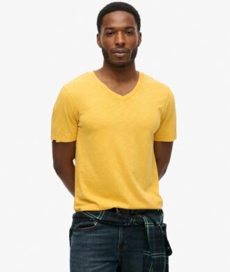 V-ringad slub-Shorts-T-shirt med korta ärmar
