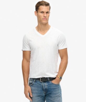 V-ringad slub-Shorts-T-shirt med korta ärmar