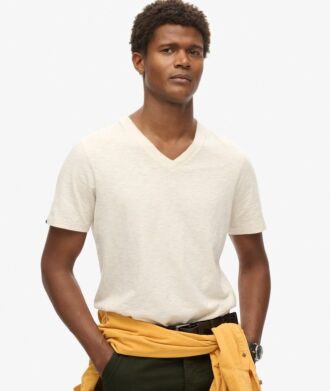 V-ringad slub-Shorts-T-shirt med korta ärmar