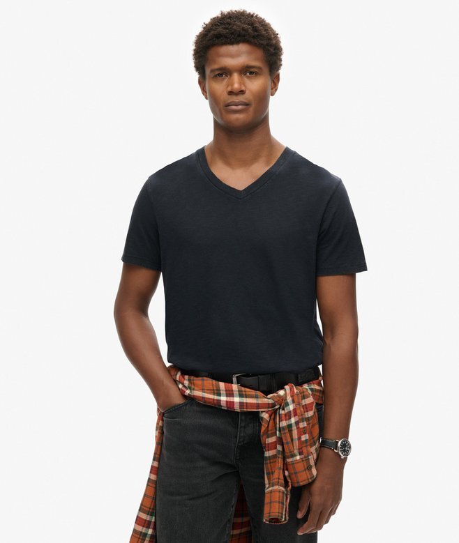 V-ringad slub-Shorts-T-shirt med korta ärmar V-ringad slub-Shorts-T-shirt med korta ärmar
