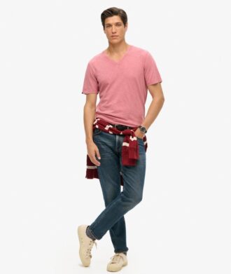 V-ringad slub-Shorts-T-shirt med korta ärmar