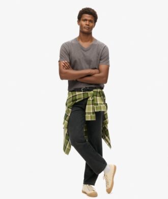 V-ringad slub-Shorts-T-shirt med korta ärmar