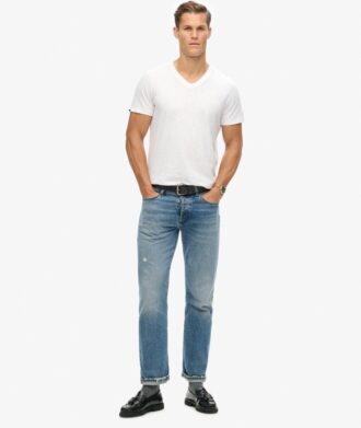 V-ringad slub-Shorts-T-shirt med korta ärmar