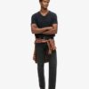 V-ringad slub-Shorts-T-shirt med korta ärmar V-ringad slub-Shorts-T-shirt med korta ärmar