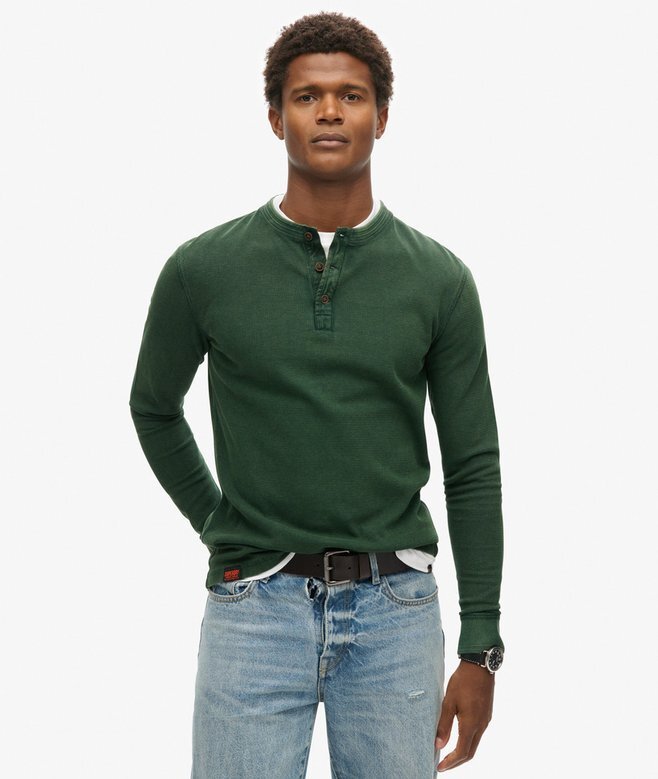 Vintage-texturerad Henley-tröja Vintage-texturerad Henley-tröja