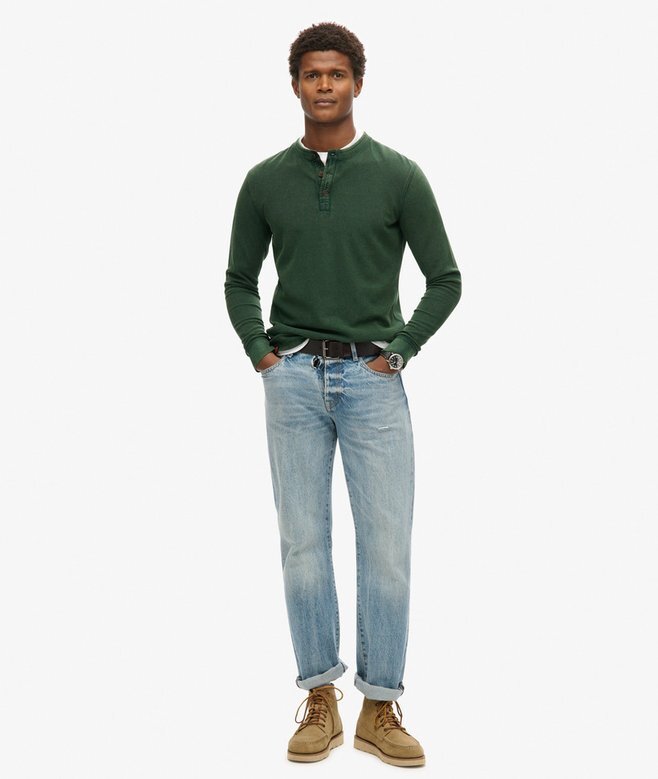 Vintage-texturerad Henley-tröja Vintage-texturerad Henley-tröja