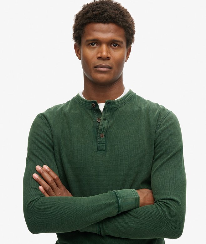 Vintage-texturerad Henley-tröja Vintage-texturerad Henley-tröja